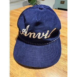 Vintage Anvil Corduroy Navy Blue Classic Baseball Band Hat Adjustable Retro